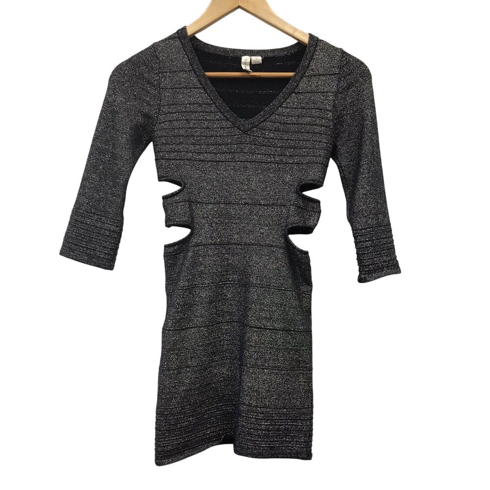 Tricot Joli Dress Womens Small Cut Out Waist Black Silver
